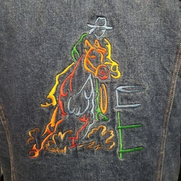 Vintage 90s Saddle King Barrel Racing Rodeo Embroidered Jean Trucker Jacket - Picture 3 of 10